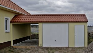Garaż tynkowany Duo-Classic - samochód + pomieszczenie gospodarcza + wiata 9,0 x 6,0 m